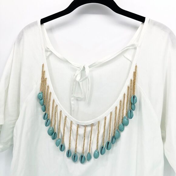 New NoTag Soft Surroundings Swim Cover Up Size M Shell Beads Rayon Beach Coastal - Picture 4 of 6